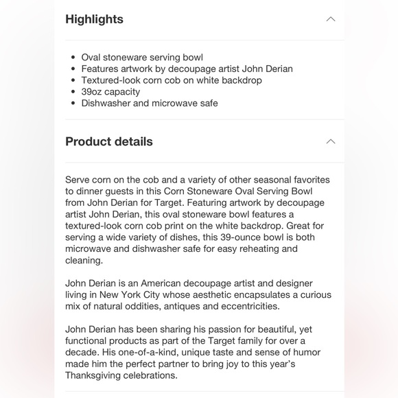 NWT 13.75x8 Corn Stoneware by John Derian - Picture 4 of 5